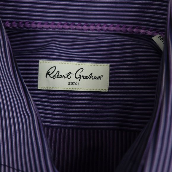Robert Graham 16.5 42 Button Down Dress Shirt Purple Stripe Originally $175 - Picture 10 of 11